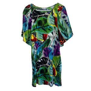 Jams World Palm Leaf Hawaiian Floral Sundress Tropical Beach Resort Sleeve XS i6